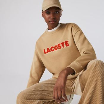 Lacoste Crew Neck Embroidered Fleece Sweatshirt - Mikiny Dámské Béžový | CZ-NVliNl